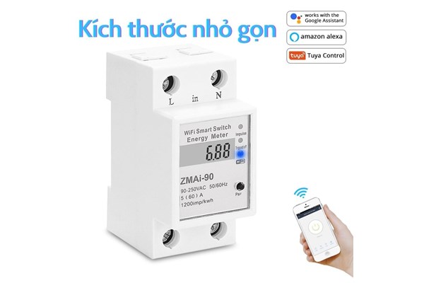 Công tơ điện tử 60A Bật/Tắt nguồn Wifi Tuya